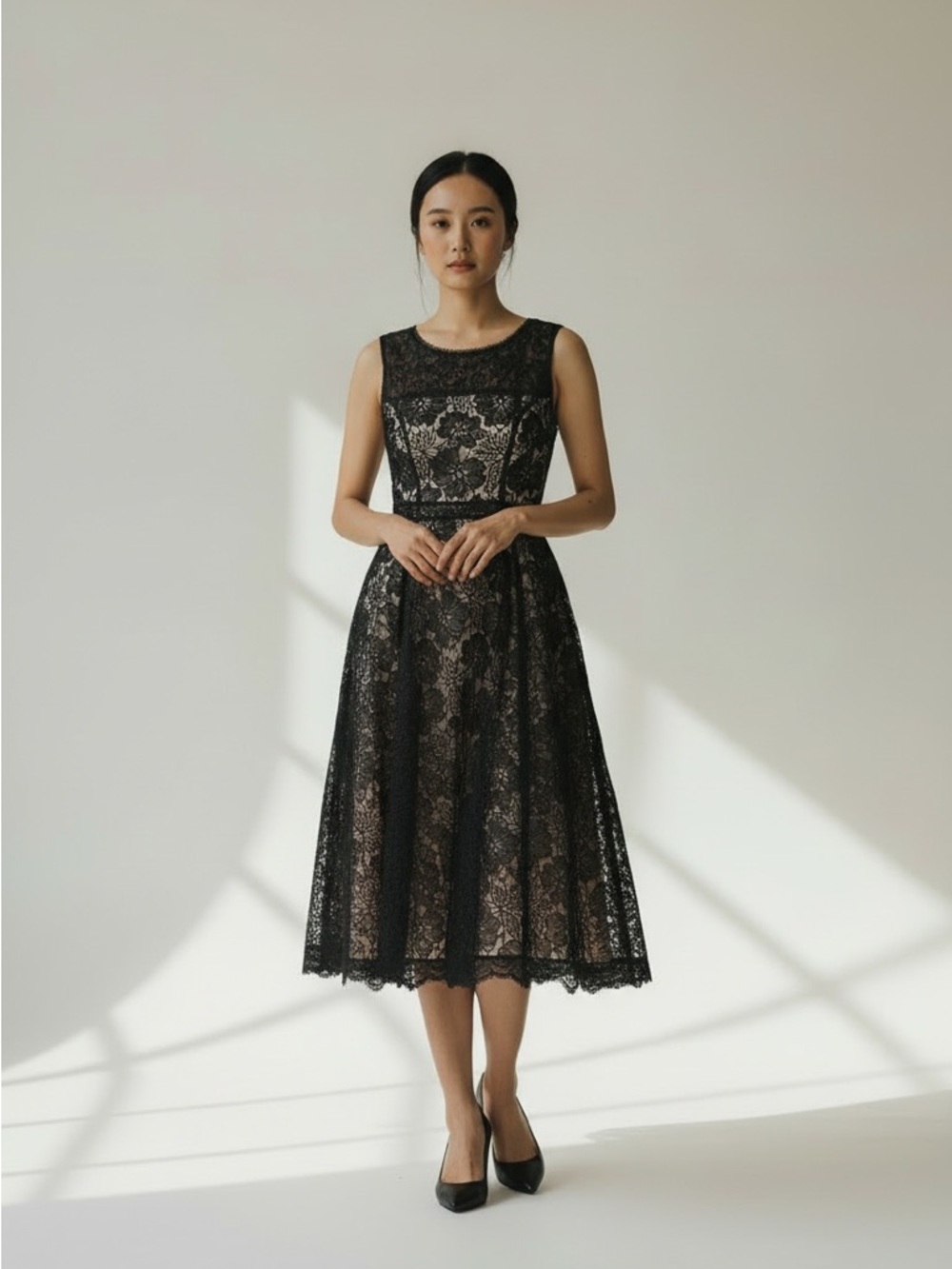 Ann Taylor Black Lace Midi Dress
